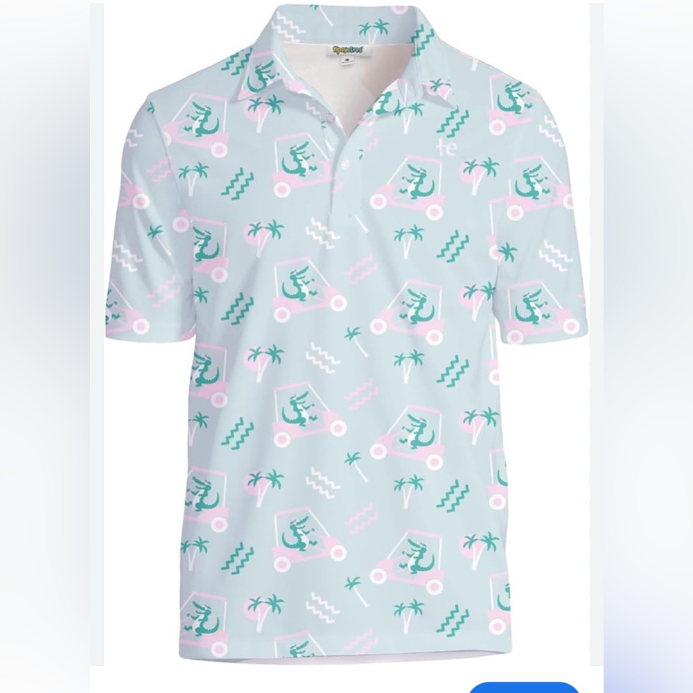 Tipsy Elves Crocodile Print Golf Polo Shirt Men's Size Small Flaw